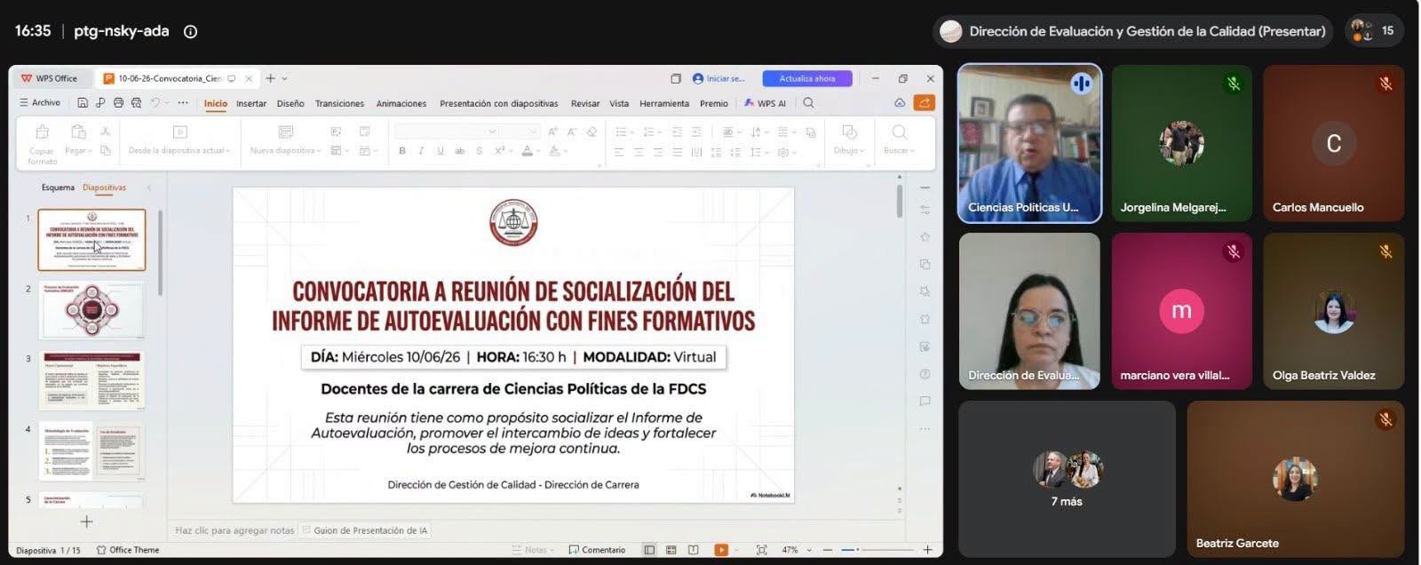 La FDCS socializó el Informe de Autoevaluación de la Carrera de Ciencias Políticas